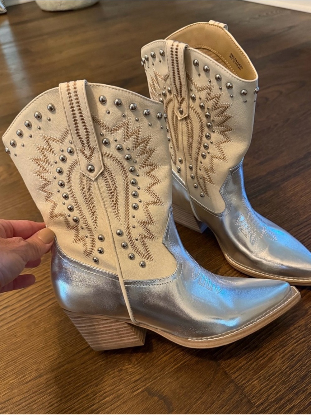 Dolce Vita Metallic Silver Studded Western
Mid-Calf Boots